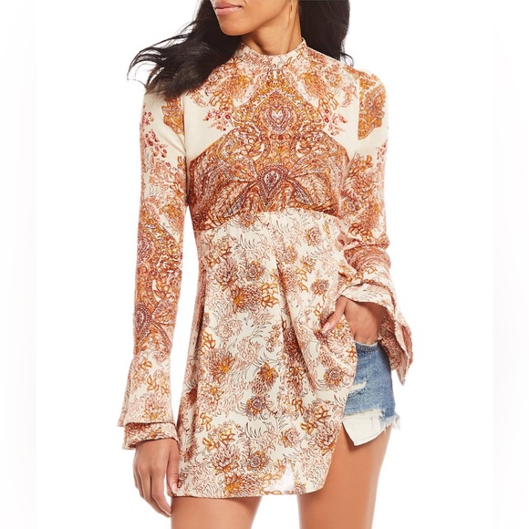 Free People Lady Luck Printed Tunic Size Small Bohemian Mini Dress - Picture 12 of 16